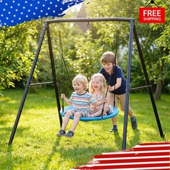 440lbs Metal Swing Set Heavy Duty A-Frame Stand w/ 40″ Saucer Swing Kids Outdoor