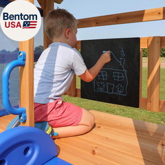 Bay Pointe Cedar Wood Swing Set with Wave Slide, Play Deck, Rock Wall Ladder, Be