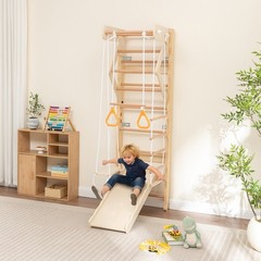 6-in-1 Swedish Ladder Wall Gym Indoor Wooden Wall Mounted Play Set for Kids