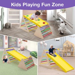Kids Triangle Climber with Ramp 3-in-1 Indoor Toddler Climbing Ladder Slide Wood