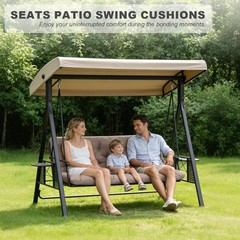 Outdoor Swing Cushions,Waterproof Swing Cushions 3 Seater Replacement with Backr