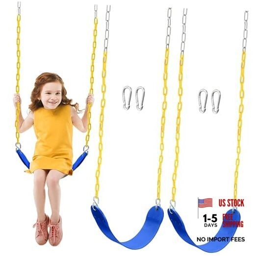2 Pack Swing for Outdoor Swing Set, Swing Seat Replacement Kit with 66″ Blue