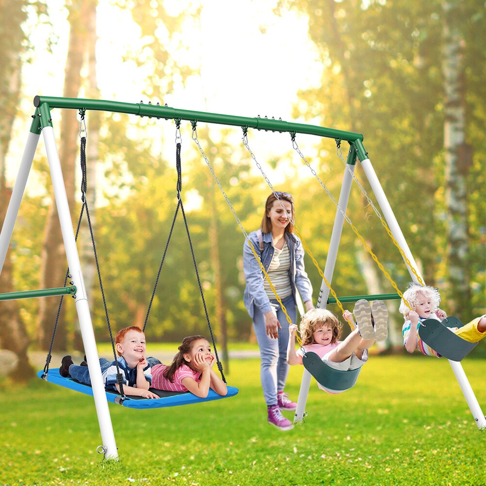 660lbs Heavy Duty Metal Swing Set 7.3ft Tall Frame Kids Swing Set with 3 Swings