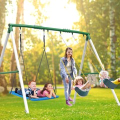 660lbs Metal Swing Sets for Backyard with 3 Swings Big Kids Playset for Outdoor