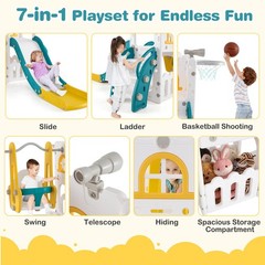 7-in-1 Toddler Slide & Swing Set Indoor Playground for Kids Age 1-3 Years Old