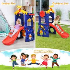 Costway 6-in-1 Freestanding Kids Slide w/ Basketball Hoop Play Climber Slide Set