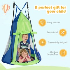 Goplus 40″ Kids Hanging Chair Swing Tent Set Hammock Nest Pod Seat Green
