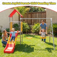 Kids Swing Set with Slide & Canopy – Sturdy Portable Treehouse Ages 3-8 ﻿
