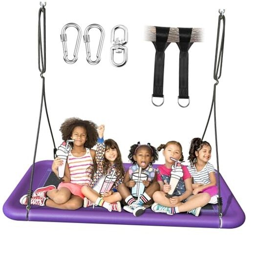 Everyfun Tree Swing for Kids and Adults, 60″ Waterproof Rectangle C-purple