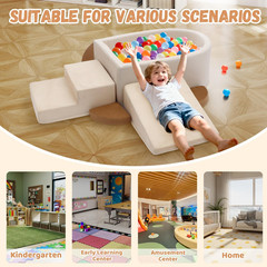 Foam Climbing Blocks with Ball Pit for Toddlers, 6-Piece Soft Play Set Toddler C