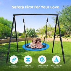 440lb Metal Swing Set Heavy Duty Frame Stand Backyard Kids & Adult w/40″ Swing