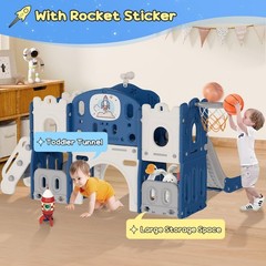 12-in-1 Toddler Slide Playset – Astronaut Theme, Basketball Hoop & Ring Toss, Ag