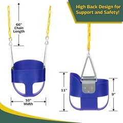Heavy-Duty High Back Full Bucket Toddler Swing Seat | Coated Chains Fully Blue