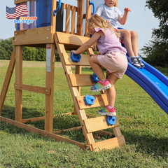 Cedar Wood Swing Set with Wave Slide Play Deck Rock Wall Ladder Belt Swings Chal