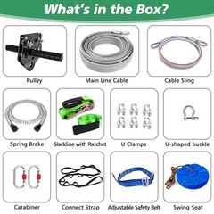 Outdoor Zip Line Kit for Kids & Adults – 150FT, 500Lbs Capacity, Trolley Swing S