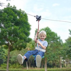 Zipline Kit Backyard 100ft 330lb Swing Seat Steel Trolley Brake Outdoor Set Blue