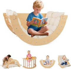 Wooden Arch Climber Rocker with Soft Cushion, 4 in 1 Montessori Climbing Ladder