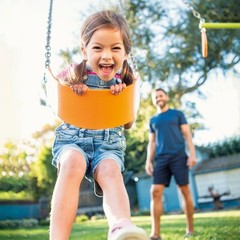 Three Feature Colored Playground Swing Set w/ Trapeze Bar, Multicolor(For Parts)
