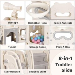 Kids Slide Climber Playset 8-in-1 Freestanding Slide Toddler Toys Indoor Outdoor