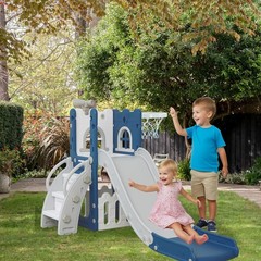 6 in 1 Toddler Slide with Basketball & Telescope, Indoor Playset for Age 1-4
