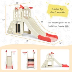 6-In-1 Large Slide for Kids Toddler Climber Slide Playset w/ Basketball Hoop