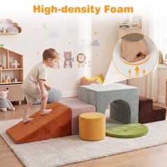 6PCS Foam Climbing Blocks, Velvet Indoor Climb & Crawl Activity Playset for Kids