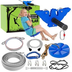180FT Zip Line Kit for Backyard Fun – Swing Seat, Brake, Steel Trolley – Outdoor