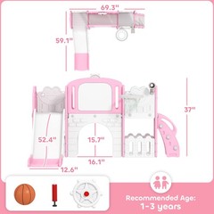 7 in 1 Toddler Slide Set, Frog Theme Outdoor & Indoor Playset, Pink