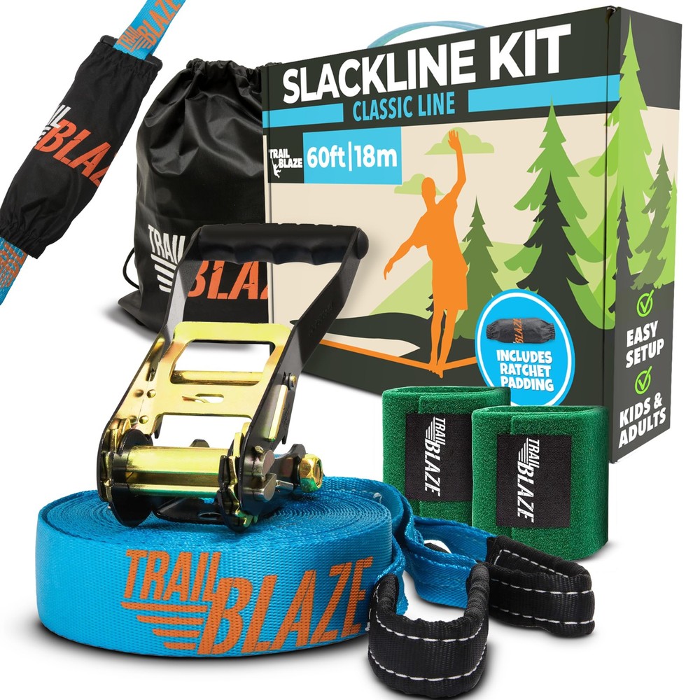 Complete Ninja Slackline Kit – 60ft Slack Line for Backyard for & Adults – Wi…