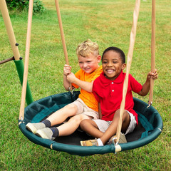 Deerfield Outdoor Swing Set with Slide, See Saw, Trapeze & Fun-Glidr