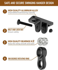 Durable Porch Swing Hangers Kit with Screws & Snap Hooks – 4 Pack Black