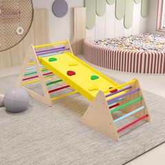 Wonline 3 in 1 Triangle Climber with Ramp Wooden Toddler Climbing Triangle Toys