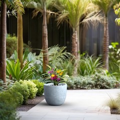 Kante Accent Round Bowl Blue Gray Concrete Planter 14″ Dia, Outdoor | Rubber …