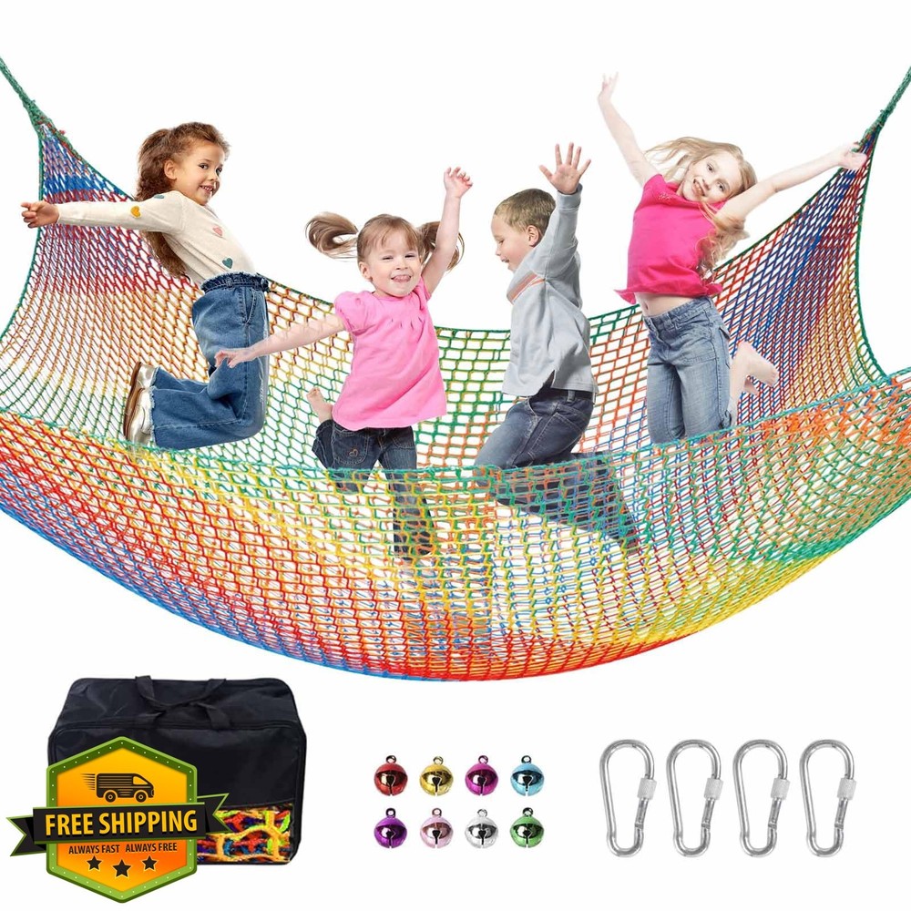 LPIW Climbing Net for Kids 9.9FT Rainbow Double Layer Safety Cargo