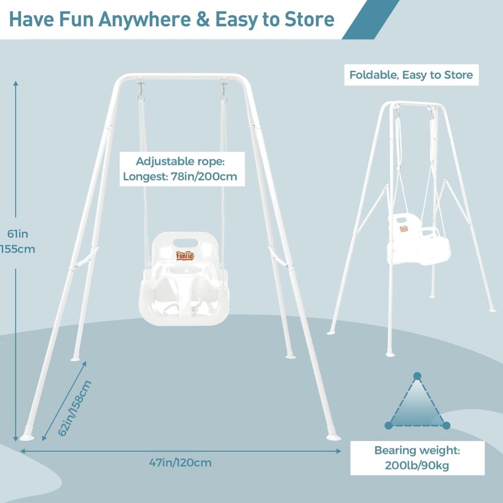 Toddler Swing with Foldable Metal Stand for Toddlers Aged 1~10 , 3-in-1 Baby …