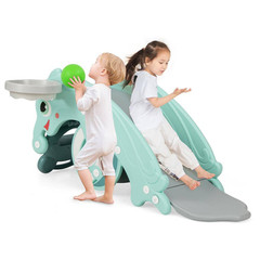3-In-1 Kids Slide Rocking Horse Set Convertible Toddler Slide with Basketball Ho