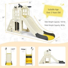 6-in-1 Slide Playset Toddler Climber Indoor Outdoor Gift Kids w/Basketball Hoop