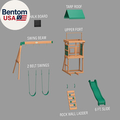 Buckley Hill Cedar Wood Swing Set with Wave Slide, Play Deck, Rock Wall Ladder,