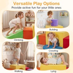 6PCS Kids Foam Climbing Blocks, Velvet Indoor Climb & Crawl Activity Playset
