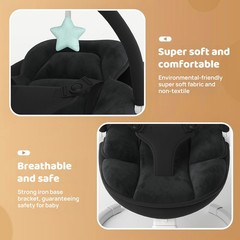 Electric Baby Swing Remote Control 5 Speeds Detachable Seat Black 0-6M