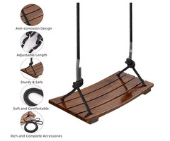 Wooden Swing Seat, Carbonized Hanging Wood Tree Swing 17.7 x 7.9 x 0.5 in for Ad