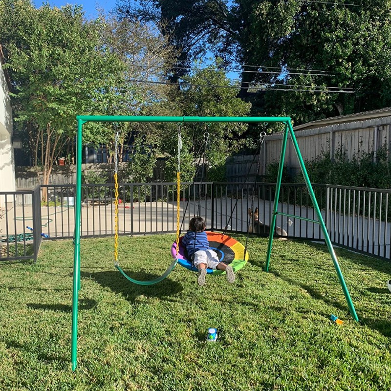 440lb Metal Swing Set Kids Adult Backyard Playset with 2 Swings Heavy Duty Frame