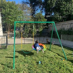440lb Metal Swing Set Kids Adult Backyard Playset with 2 Swings Heavy Duty Frame