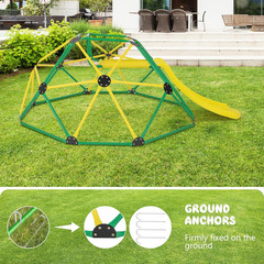 Climbing Dome with Slide, Kids Outdoor Jungle Gym Geometric Dome Climber, Steel