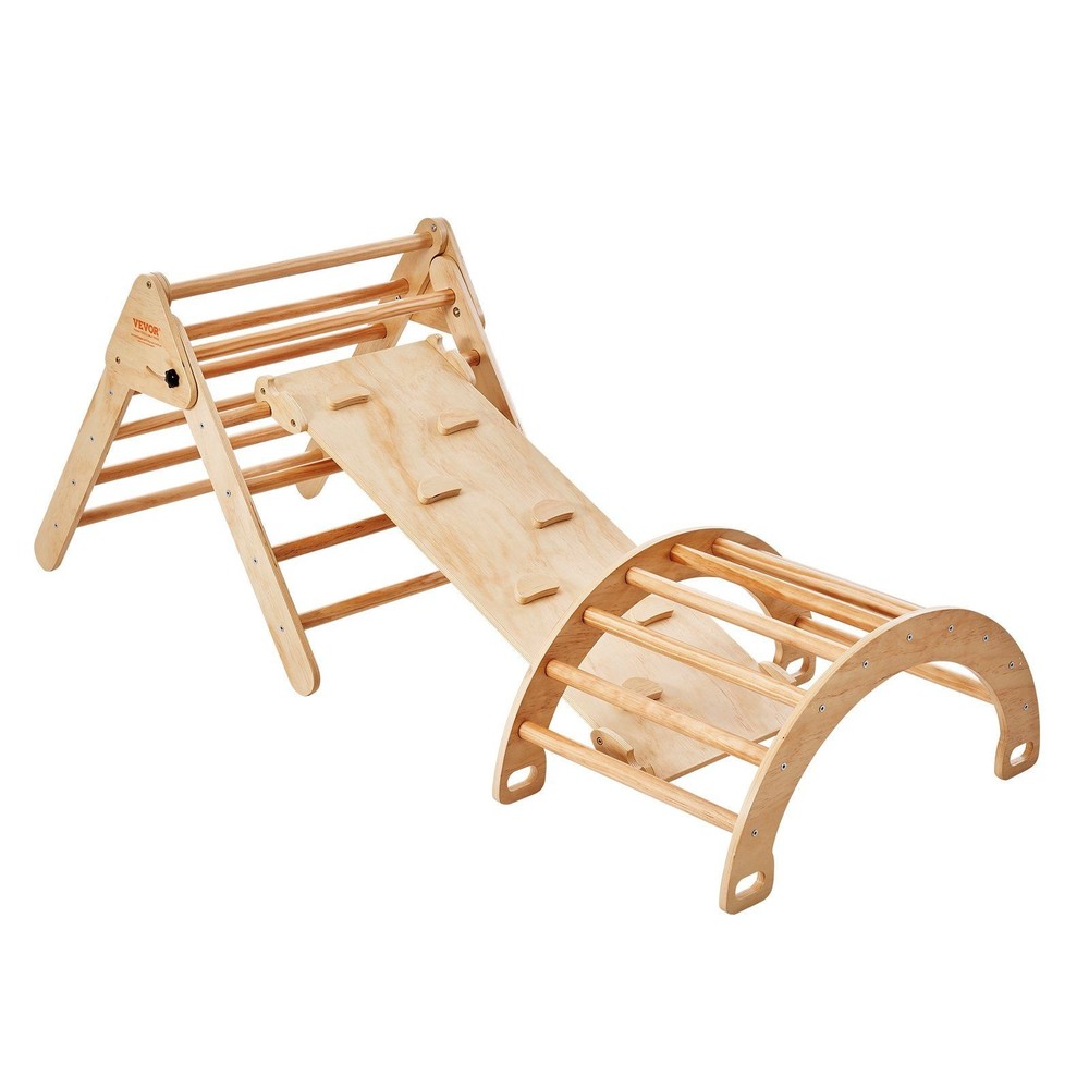 5-in-1 Toddler Climbing Triangle with Ramp and Arch, Natural Wood, Large