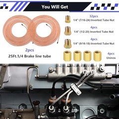 2 Sets 25 FT 1/4″ Brake Line Kit with Brake Lines Fittings,4 1/4 inch Gold