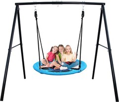 440lb Metal Swing Set Outdoor for Kids Adult Play with 40″ Saucer Swing Backyard