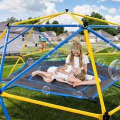 10ft Outdoor Climbing Dome Jungle Gym for Kids Playground Set with Hammock Swing