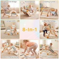Climbing Toy Set w/ Arch, Foldable Ladder & Wooden Indoor Playground Jungle Gym