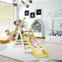 2-in-1 Wooden Climbing Triangle Set Triangle Climber w/ Ramp Multi-color